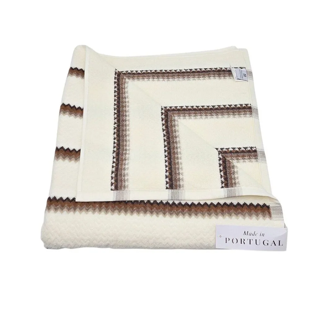 Felpinter 4pc Cotton Bath Hand Towel Set Chevron Stripe Cream Brown Portugal